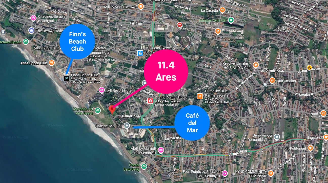 Berawa Beach Freehold 11.4 Ares Pink-Zoned Land