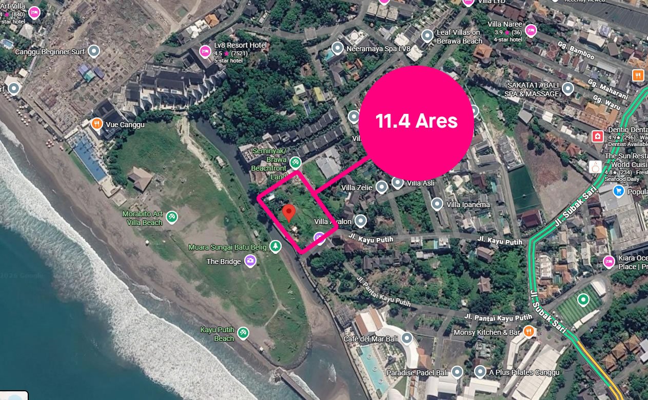 Berawa Beach Freehold 11.4 Ares Pink-Zoned Land Berawa Beach Freehold 11.4 Ares Pink-Zoned Land