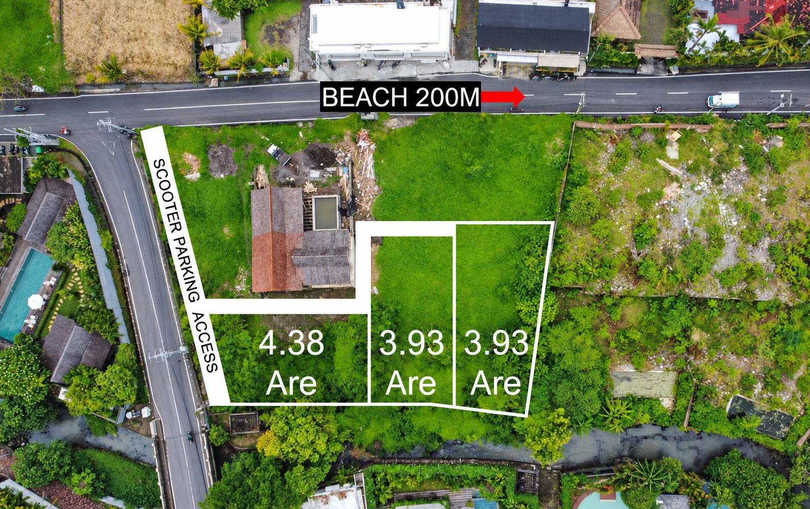 3 Neighboring Small Plots 200m from Seseh Beach within Pink Zone